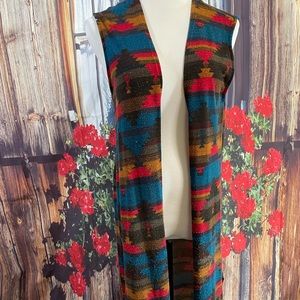 Long Sleeveless Open Front Aztec Cardigan
